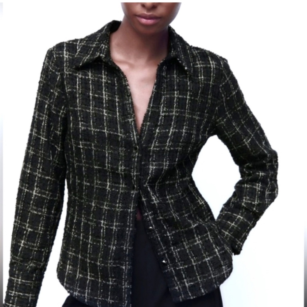 Zara Black and White Checkered Blazer
